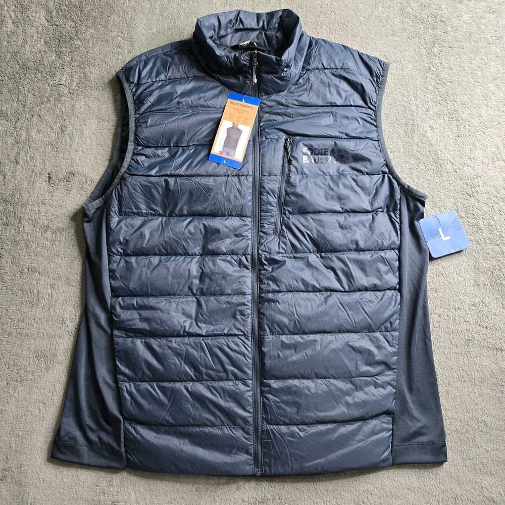 NWT Eddie Bauer 550 Down Puffer Vest Mens Large Blue Storm Repel Full Zip